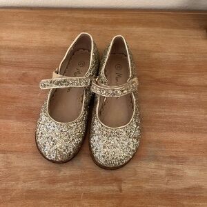 Girls Size 26 Mini Boden glitter gold Mary Jane shoes